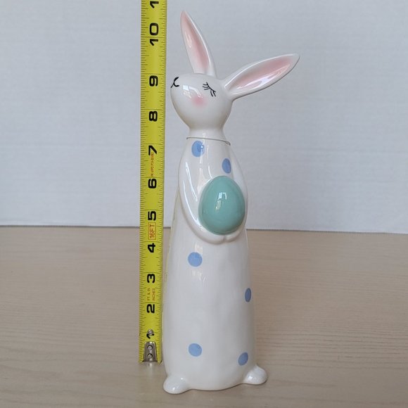 Martha Stewart Ceramic Dotted Easter Bunny Rabbit With Blue Egg Figurine 10.5" - Picture 12 of 13